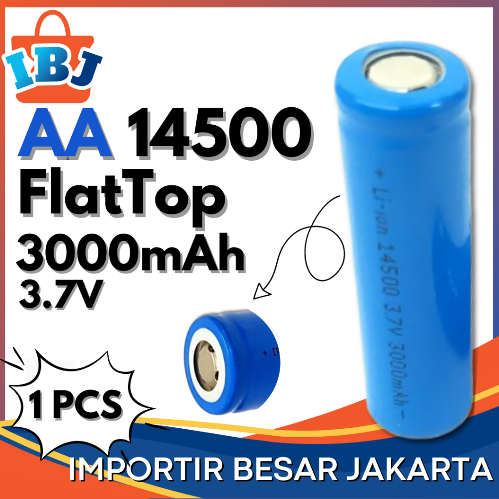 Baterai AA 14500 FLAT TOP Rechargeable 3000mAh 3.7V  Baterai Cas Isi Ulang 14500 FLAT TOP 3.7V