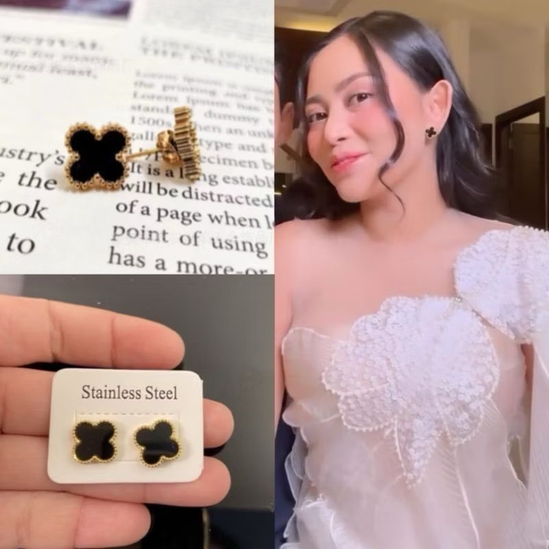 anting giwang bunga hitam titanium