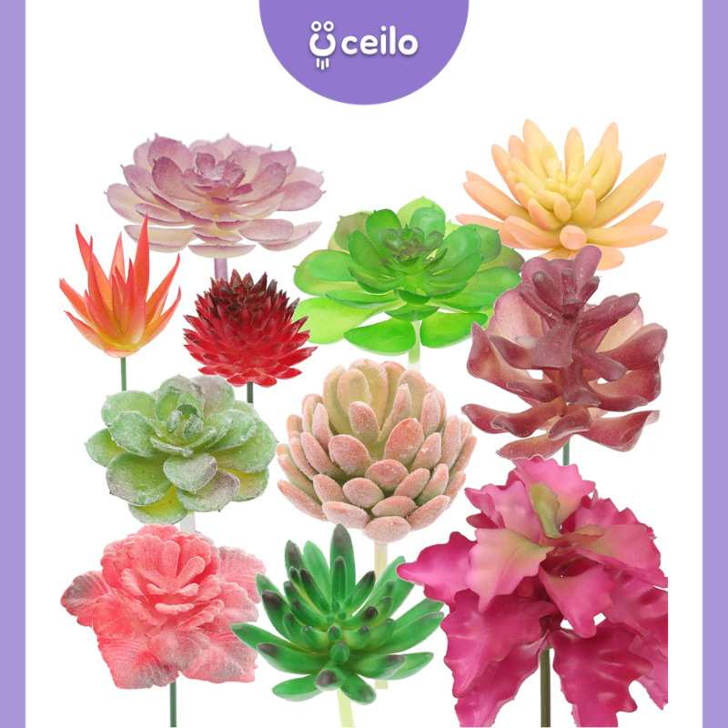 CEILO  Sukulen Mini Artificial Tanpa Pot | Kaktus Sukulen Artificial | Sukulen Plastik | Cactus Succ