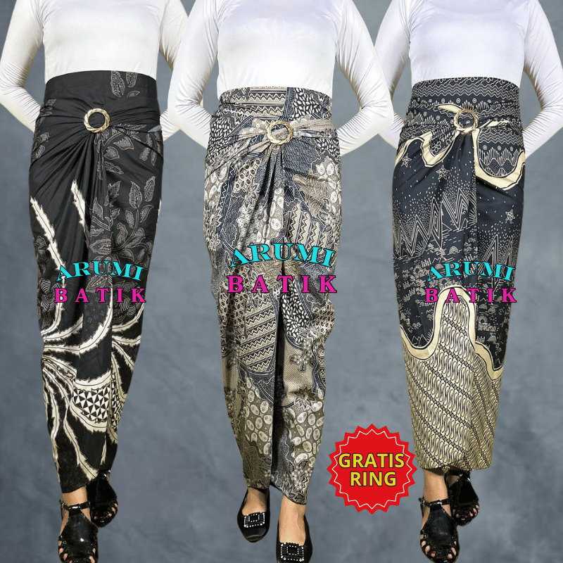Arumi Batik rok lilit batik songket modern wisuda bawahan kebaya instan motif Bunga Koin Abu