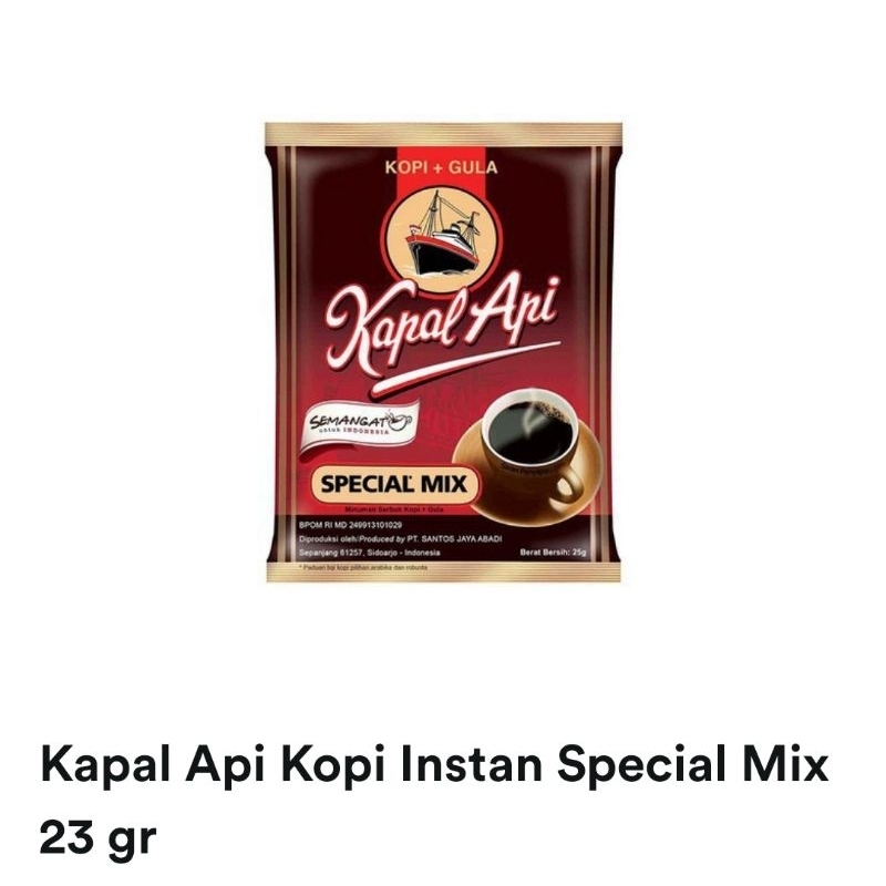 

kopi kapal api instan special mix 23gr×10sachet per sachet