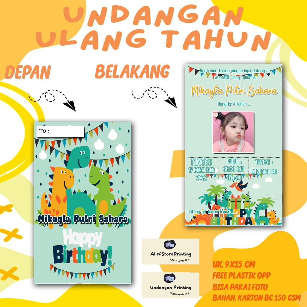 Undangan Ulang tahun Dino Party Karakter Undangan Custom Nama Foto Undangan Ultah Anak