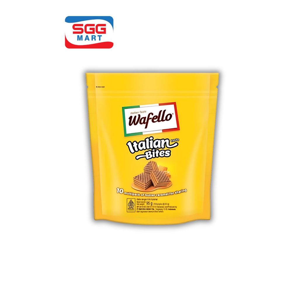 

Wafello Italian taste Bites caramel 95gr pouch Ziplock [isi 10 bungkus]