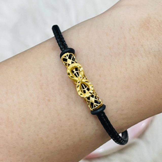 gelang tali with liontin tabung infinity kerawang simple elegant emas asli kadar 700