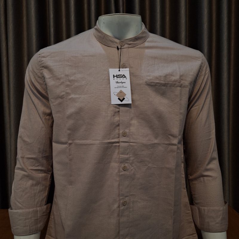 Kemko Kemeja Koko HSA HULEM Pria Dewasa Tangan Panjang Kerah Sanghai Terbaru WARNA CREAM