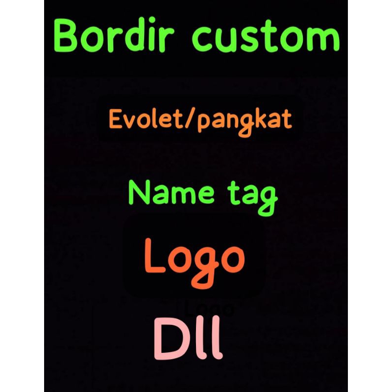 custom custom bordir evolet,logo,name tag,dll.sesuai kebutuhan