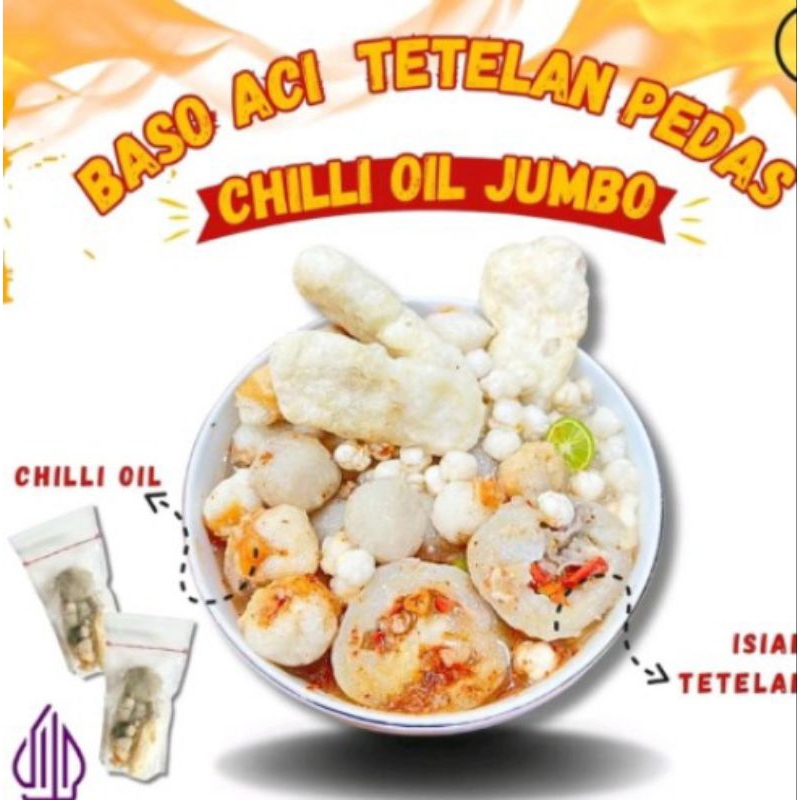 

Baso Aci Tetelan Pedas Jumbo isian Cabai Rawit + Baso ori 6Batagor Mini + Cuangki Lidah + pilus cikur + Chili oil +bumbu asin + Jeruk Limo kemasan instan