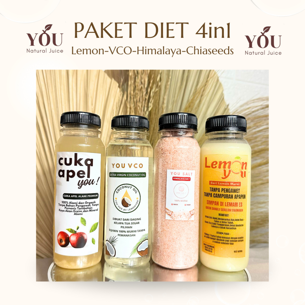 

YOU PAKET DIET 4in1 Hemat Sari Lemon Cuka Apel VCO dan Garam Himalaya Healthy Drinks