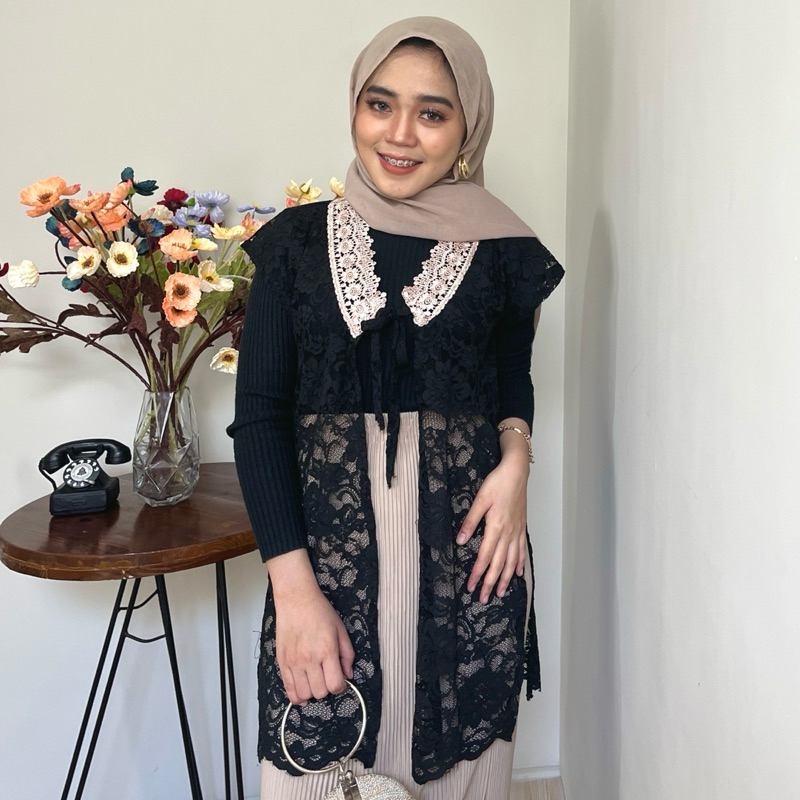 Naura outer ( ready stock ) - vest brukat warna hitam - vest brokat - vest kondangan - outer kondang