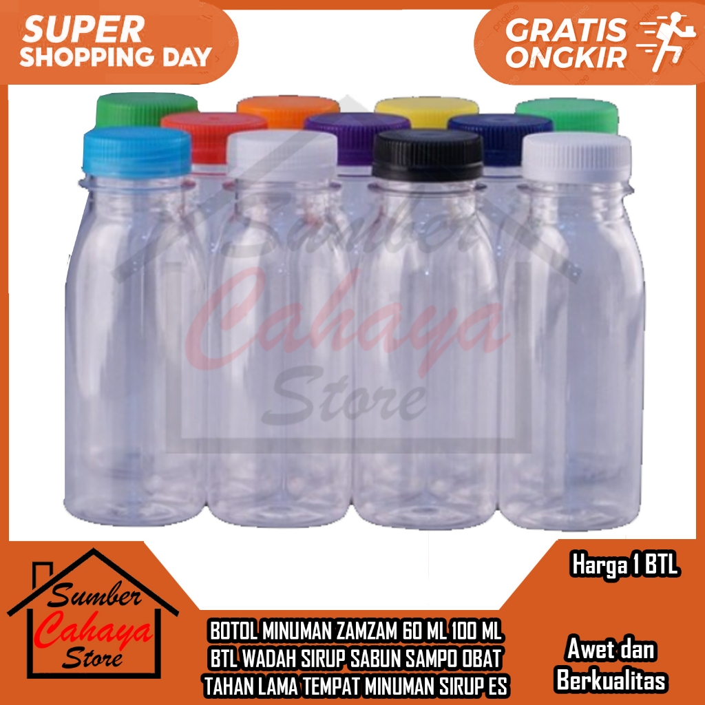 Botol Plastik 100ml 60ml Bottle Jelly 100 60 Ml ZamZam Short Neck Shortneck Zam Pelastik Kemasan Min
