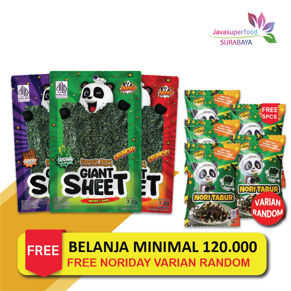 

Norigo / Snack Nori Giant Sheet 1 Box isi 12 Pcs / Snack Rumput Laut 38.4g