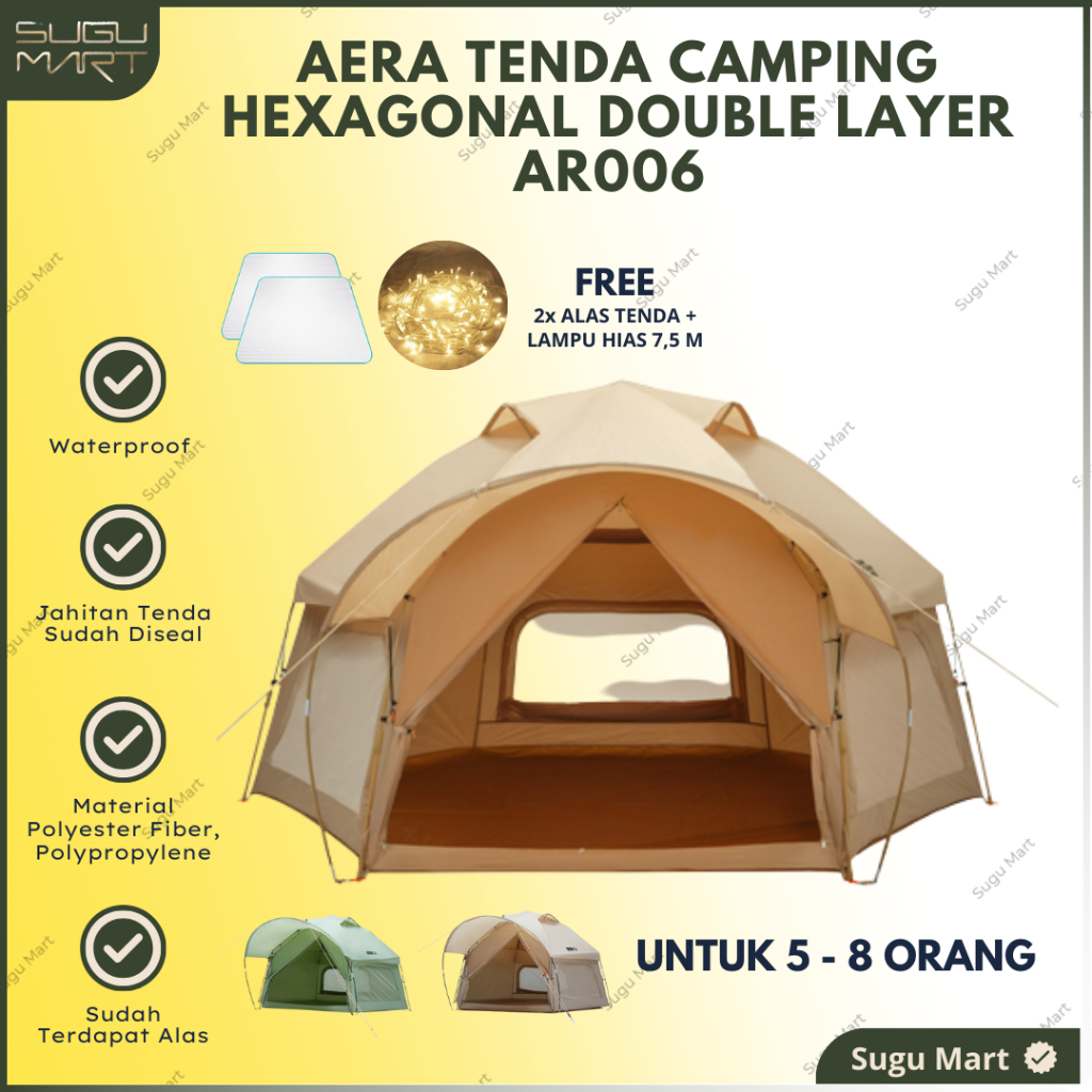Tenda Camping Hexagonal 5 - 8 Orang AR006 Double Layer Semi Otomatis | Tenda Camping Keluarga | Tend