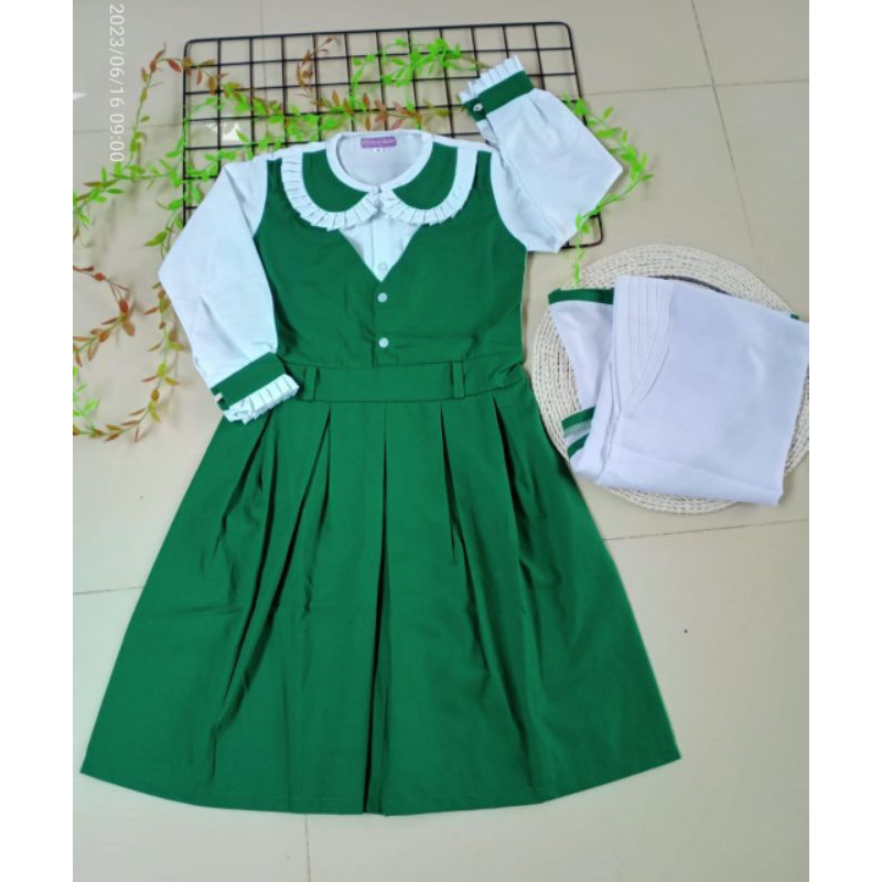 Seragam Anak TK Putih Hijau Perempuan Laki-laki