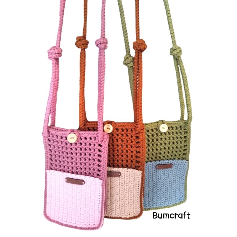 (GRATIS GELANG) Tas rajut hp, tas selempang cantik