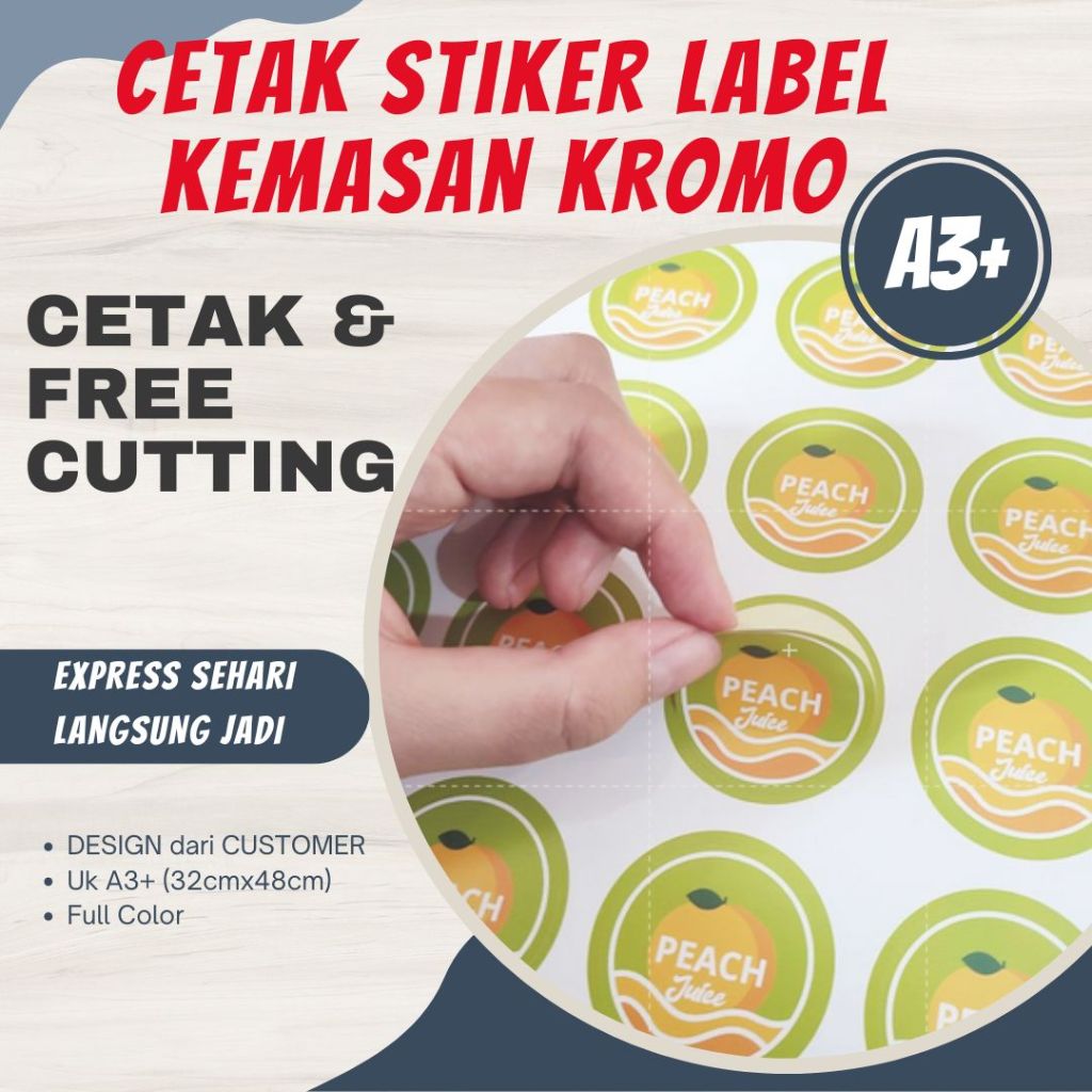 

Cetak Stiker Kromo A3+ Chromo Label Kemasan Jualan Sheet Waterproof Custom Sticker Murah PRINT+CUTTING