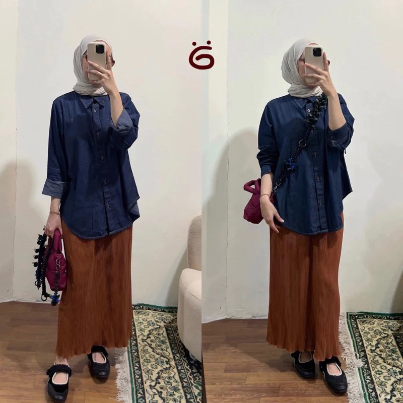 Gazel Oversize Blouse Jeans/Kemeja oversize jeans wanita