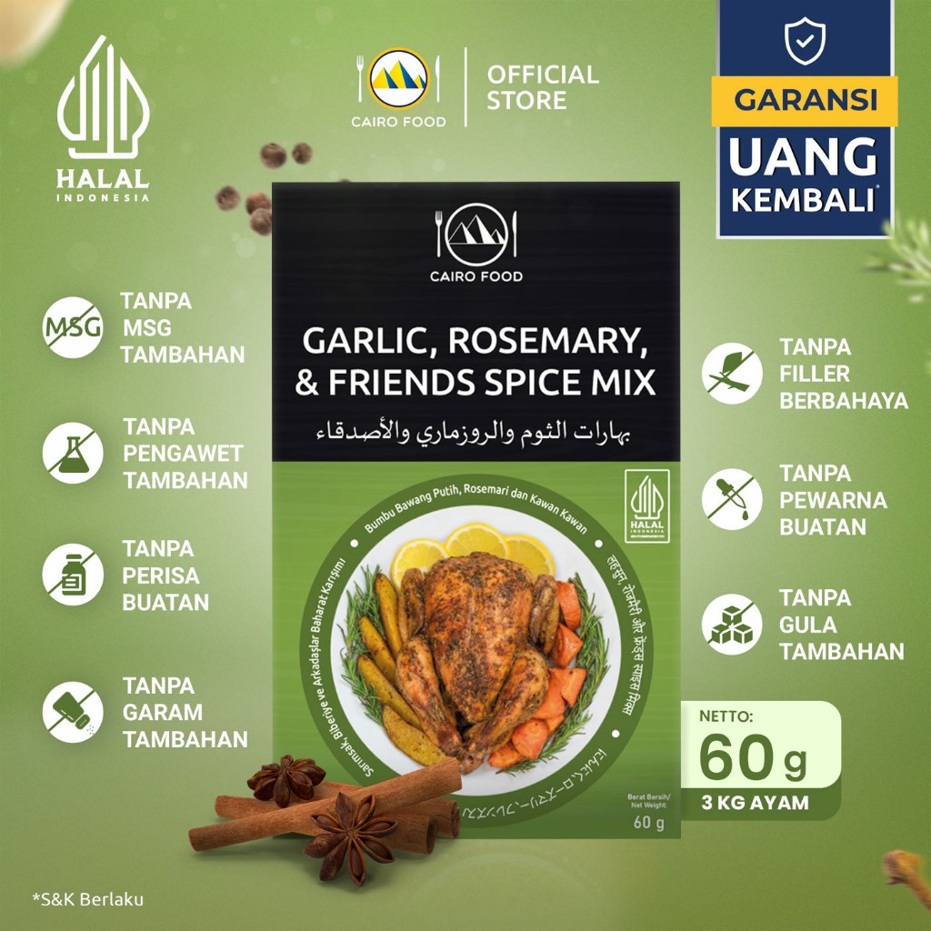 

Bumbu Garlic Rosemary Spice Mix Sehat – Tanpa MSG, 100% Rempah Murni | Cairo Food