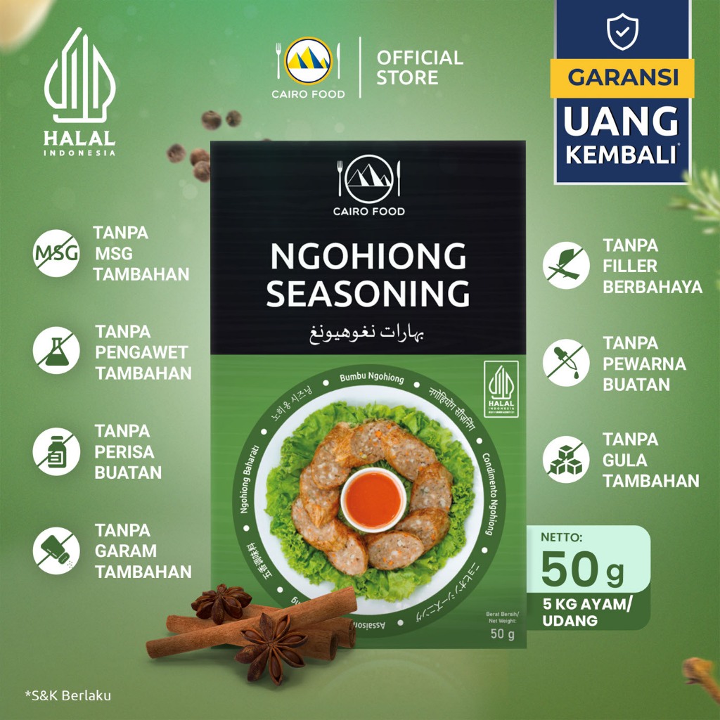 

Bumbu Ngohiong Sehat – Tanpa MSG, 100% Rempah Murni | Cairo Food