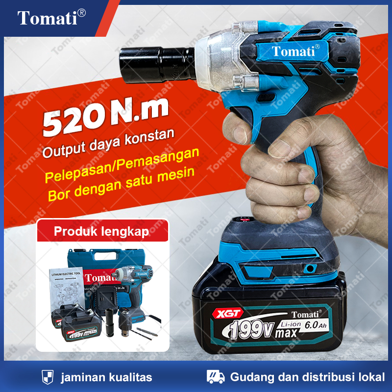 Tomati Bor impek pembuka baut motor Cordless Impact Wrench high torsi Brushless impact Baterai 199Vf