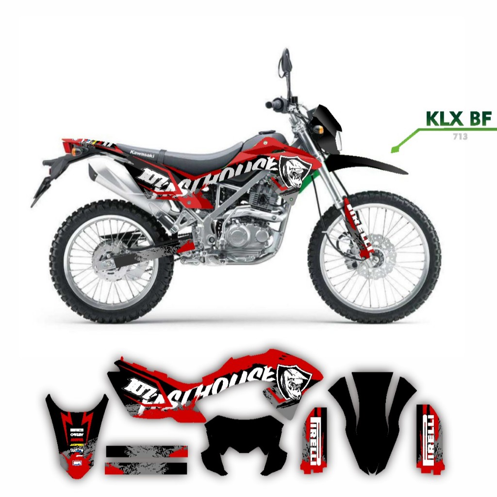 Decal klx bf  motif kucing warna hitam merah list abu  stiker motor body bf sticker striping dekal k