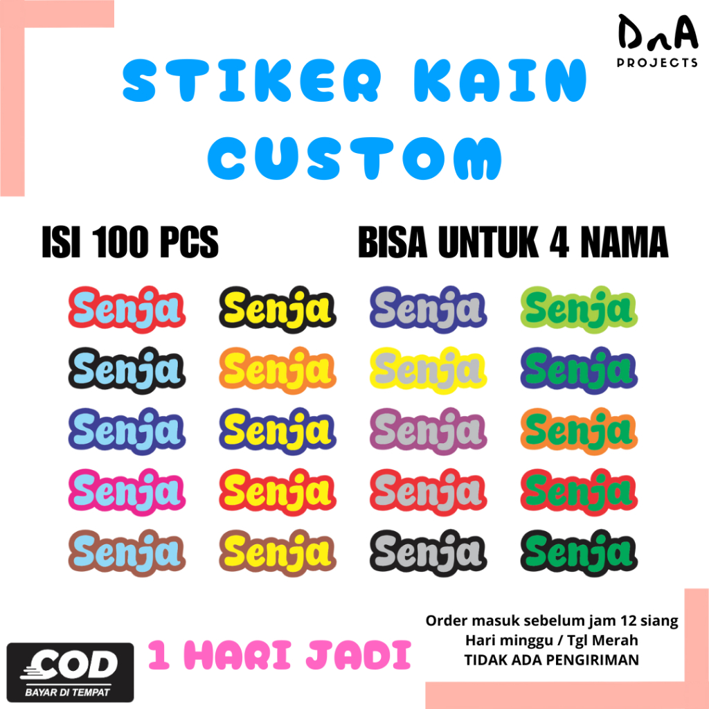 

Isi 100 Pcs Stiker Kain Custom Label Nama Baju Setrika Cutting Outline