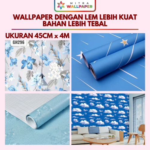 Walpeper Dinding Kamar Wallpaper Sticker Dinding Ruang Tamu Aesthetic Warna Biru Muda Navy Tosca
