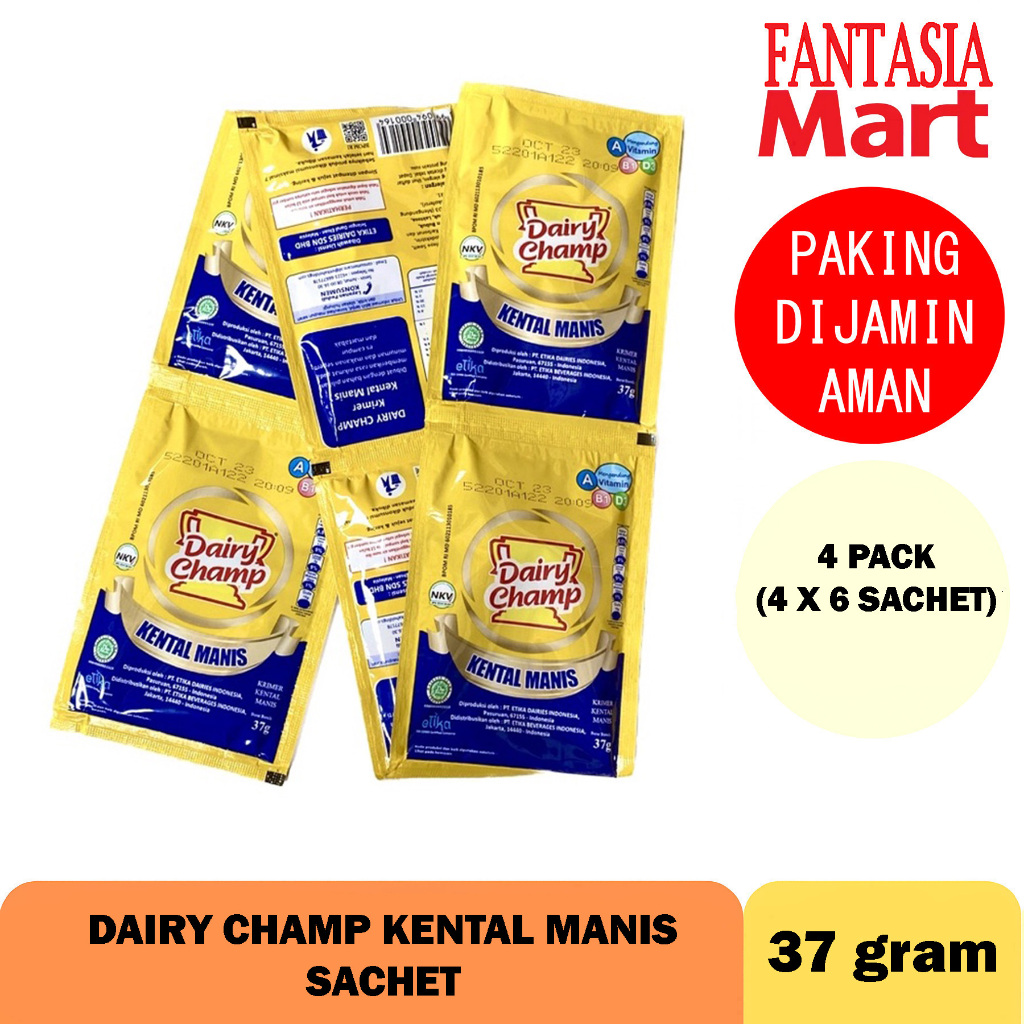 

DAIRY CHAMP SUSU KRIMER KENTAL MANIS SACHET 4 PACK ISI 4X6 PCS 37 GRAM FANTASIA DENGAN PAKING AMAN