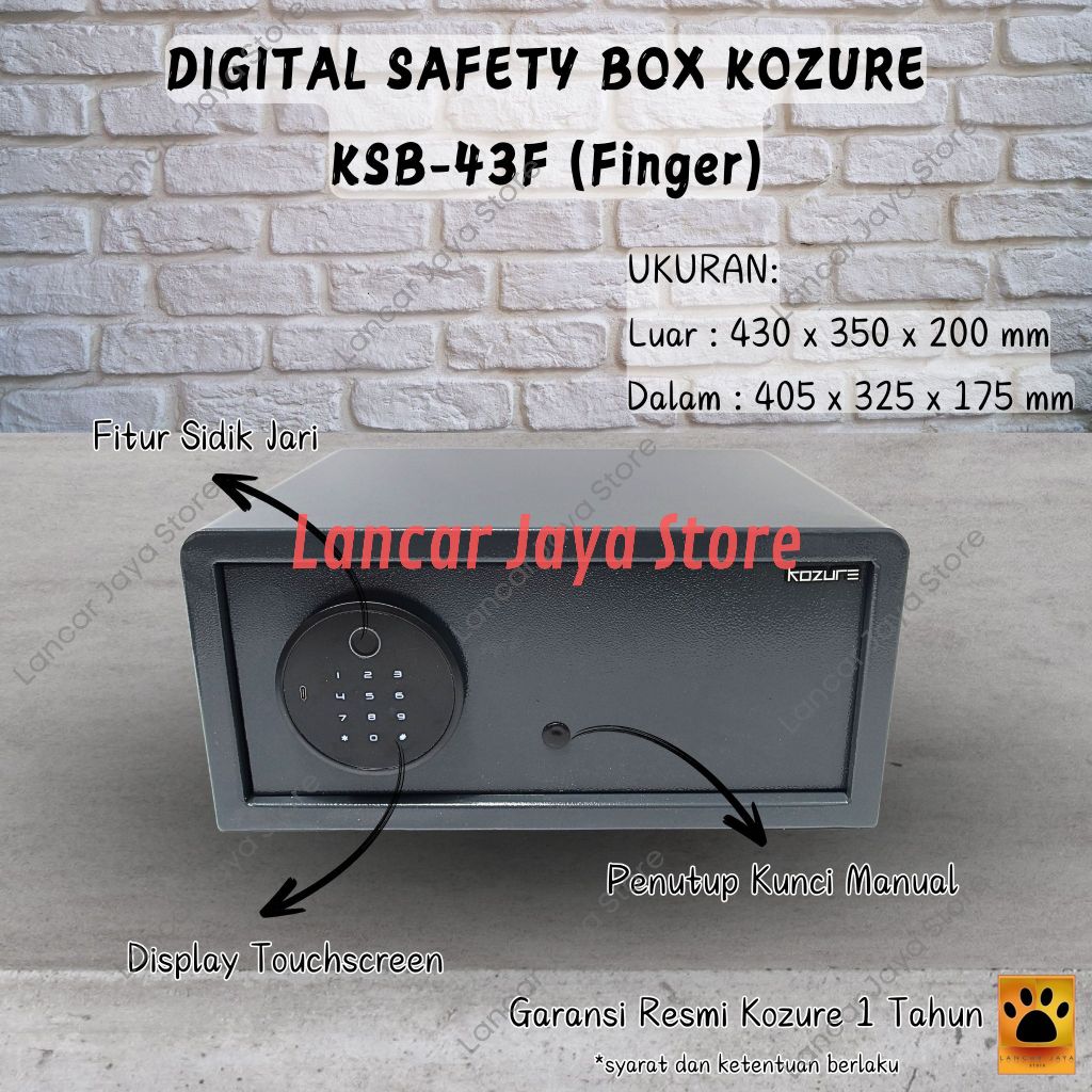 Brankas Kozure KSB-43 Hitam Baja Digital Fingerprint 10 Jari dengan Alarm dan Garansi 2 Tahun