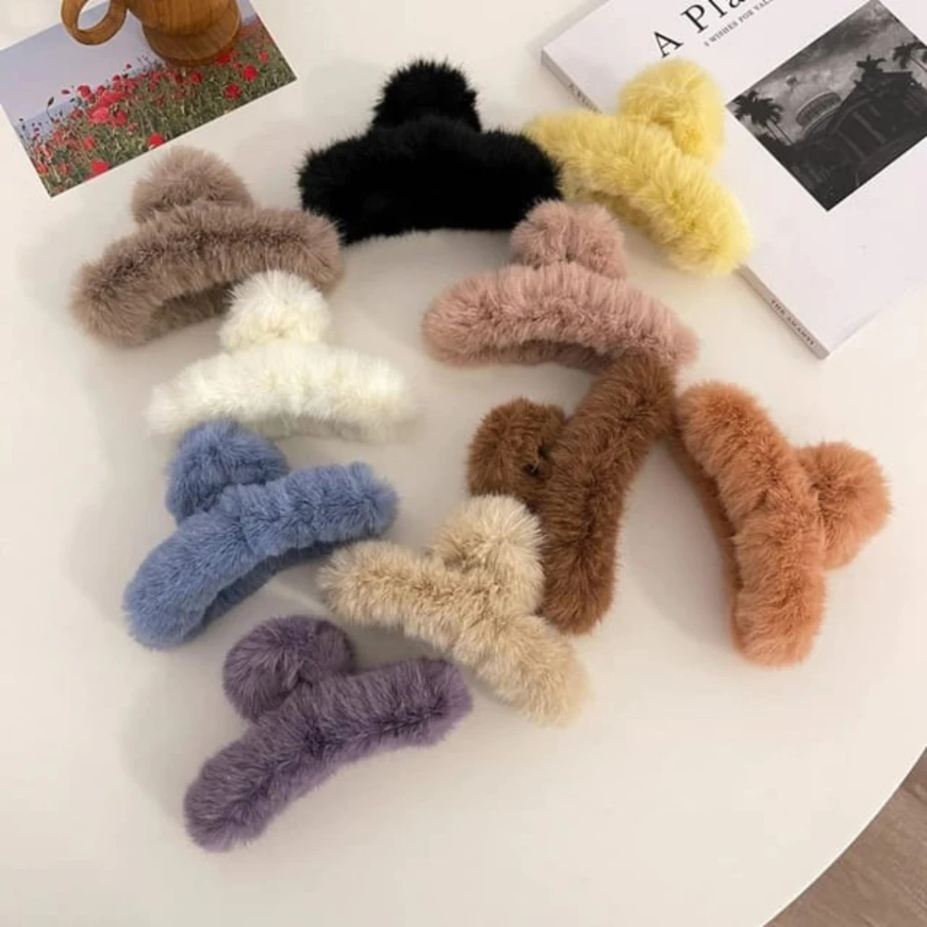 Jepit Rambut Besar Bulu Polos Warna