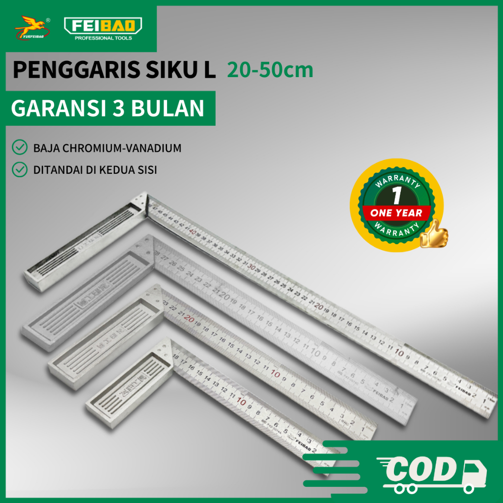 

Feibao Penggaris Siku L 20-30cm / Steel Angle Ruler / Penggaris Siku Tukang / 20-30cm / F42-0074