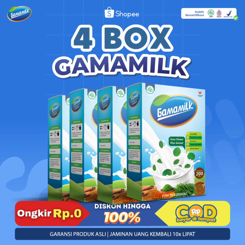 

Susu GAMAMILK Paket 4 Box dengan Herbal Pilihan untuk Kesehatan dan Menambah Zat Gizi
