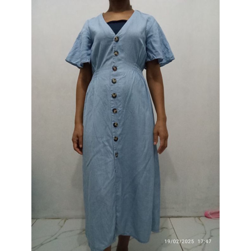 preloved long dress denim zara