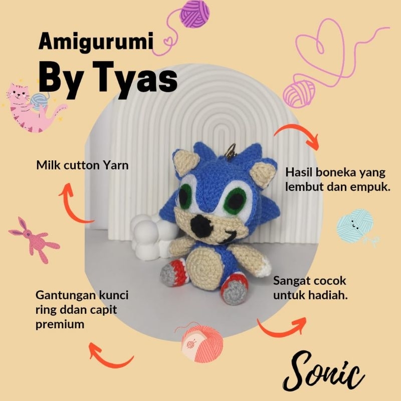 Amigurumi Sonic gantungan kunci rajut | keychain Amigurumi Sonic
