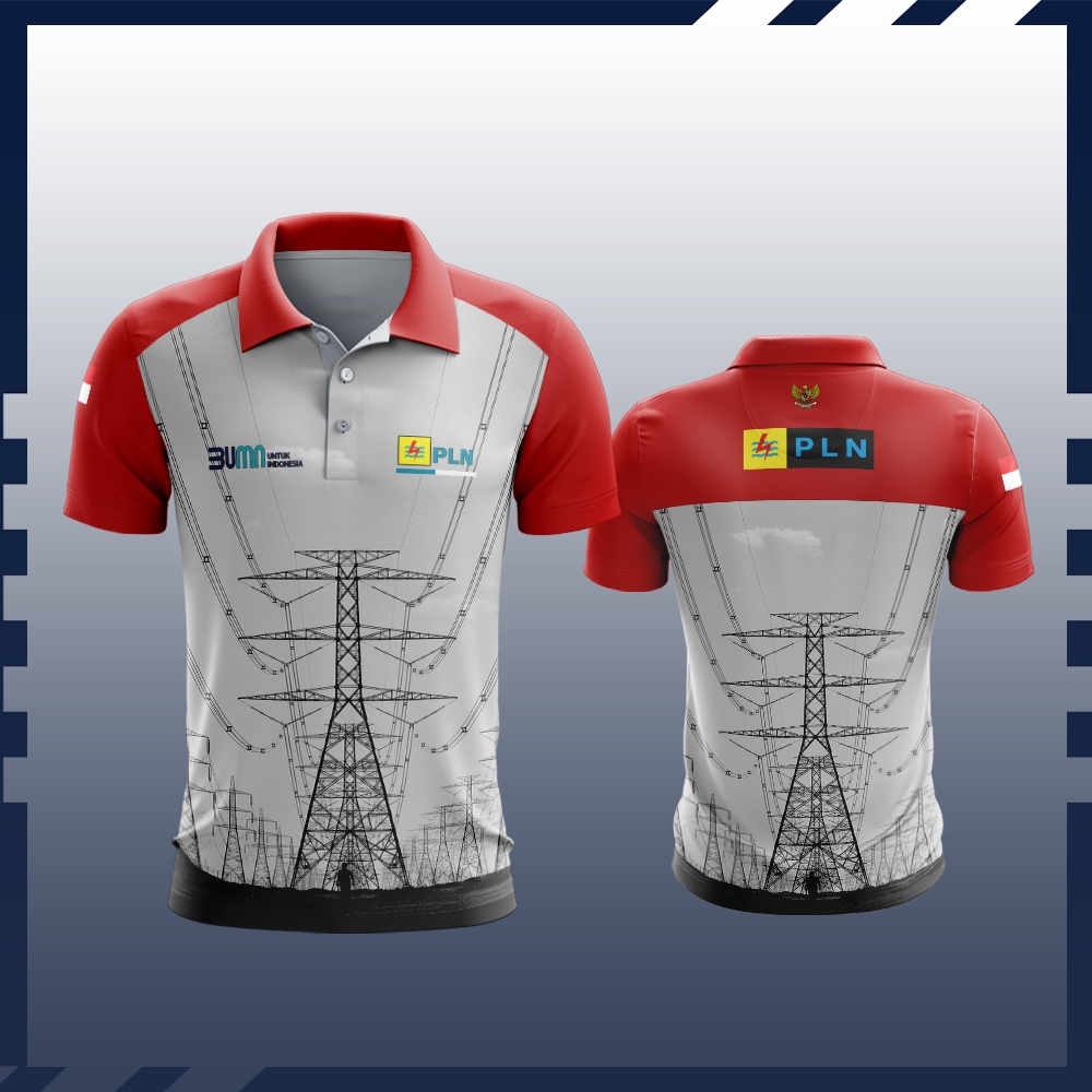 Baju PLN Pria Kaos Baju POLO PLN INDONESIA Keren Desain Full Frint Custom Terbaru