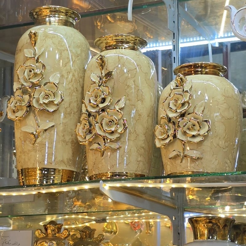 vas marmer keramik pajangan set 3 pcs / pajangan lemari kaca / pajangan keramik import