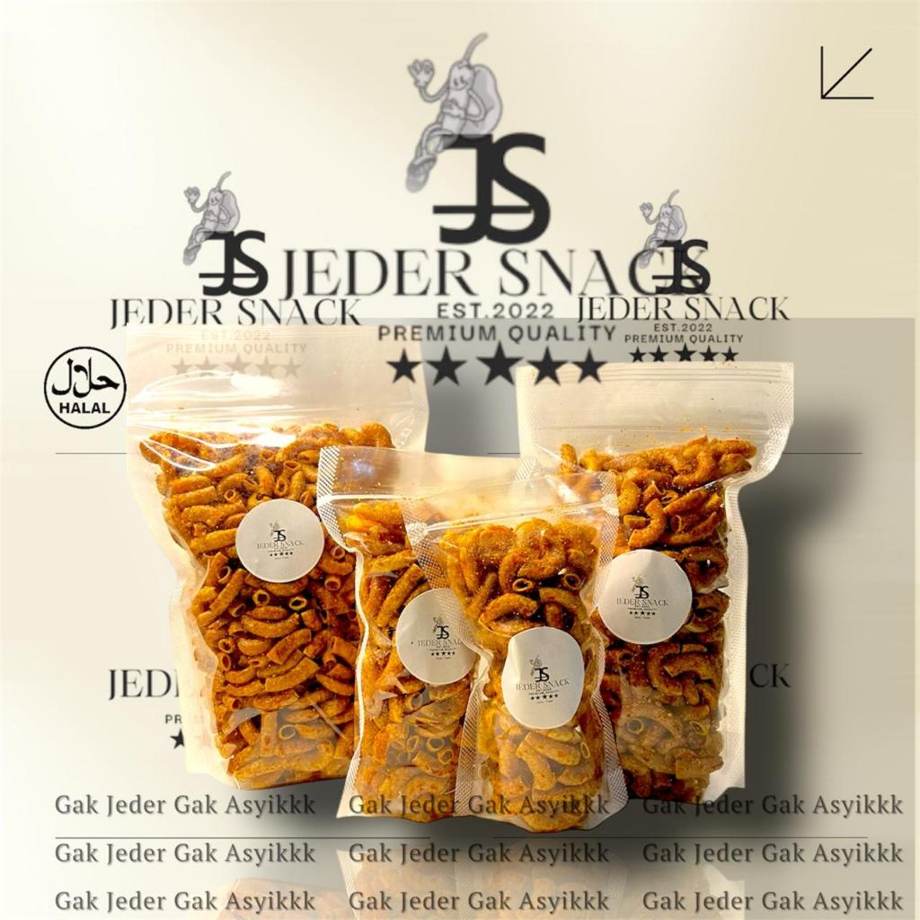 

Makaroni Makanan Kriuk Kering Pedas JEDER SNACK Food Cemilan Crispy Premium Quality