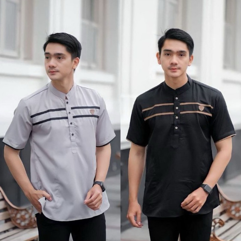TERBARU Baju Koko Pria Dewasa Lengan Pendek Kurta List Dua Kombinasi KEKINIAN TERLARIS