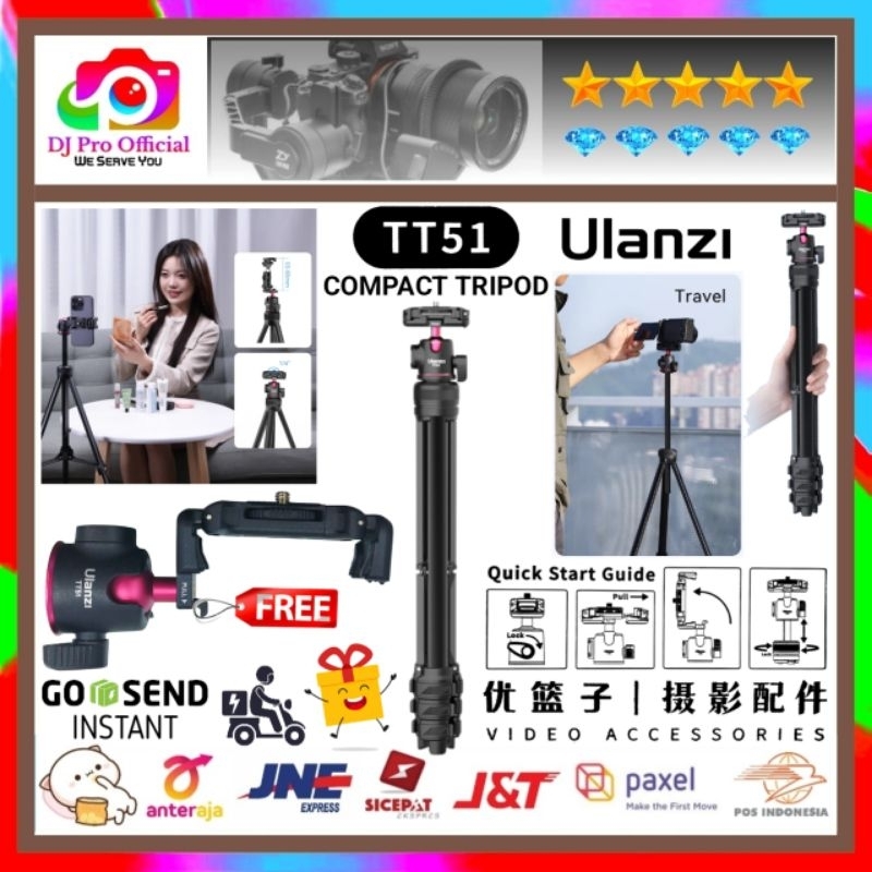 Ulanzi TT51 Compact Tripod TT 51 Portable MT44 MT 44 Phone Clamp Aluminium Alloy T089GBB1 Extended H