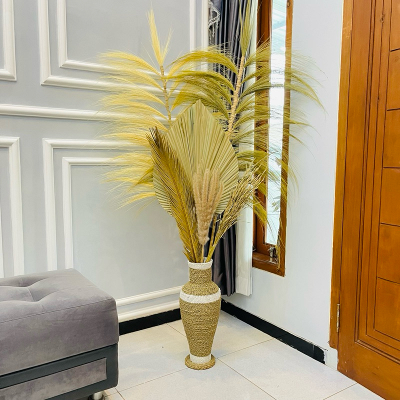 paket hiasan ruang tamu Satu set bunga kering aesthetic + vas