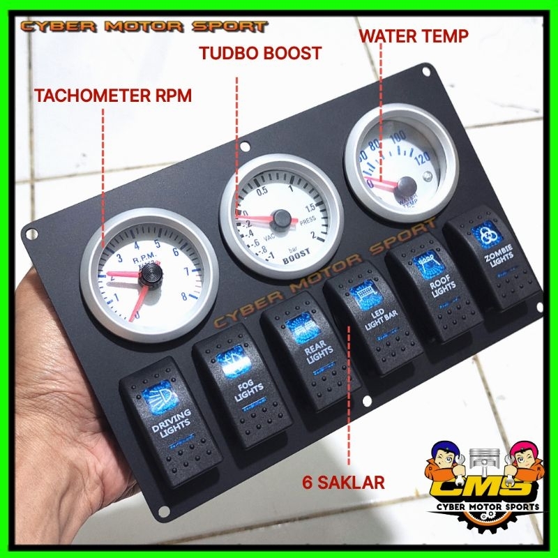 Dashboard gauge Tachometer RPM  diesel bensin turbo boost water temperature universal. 6 saklar rock