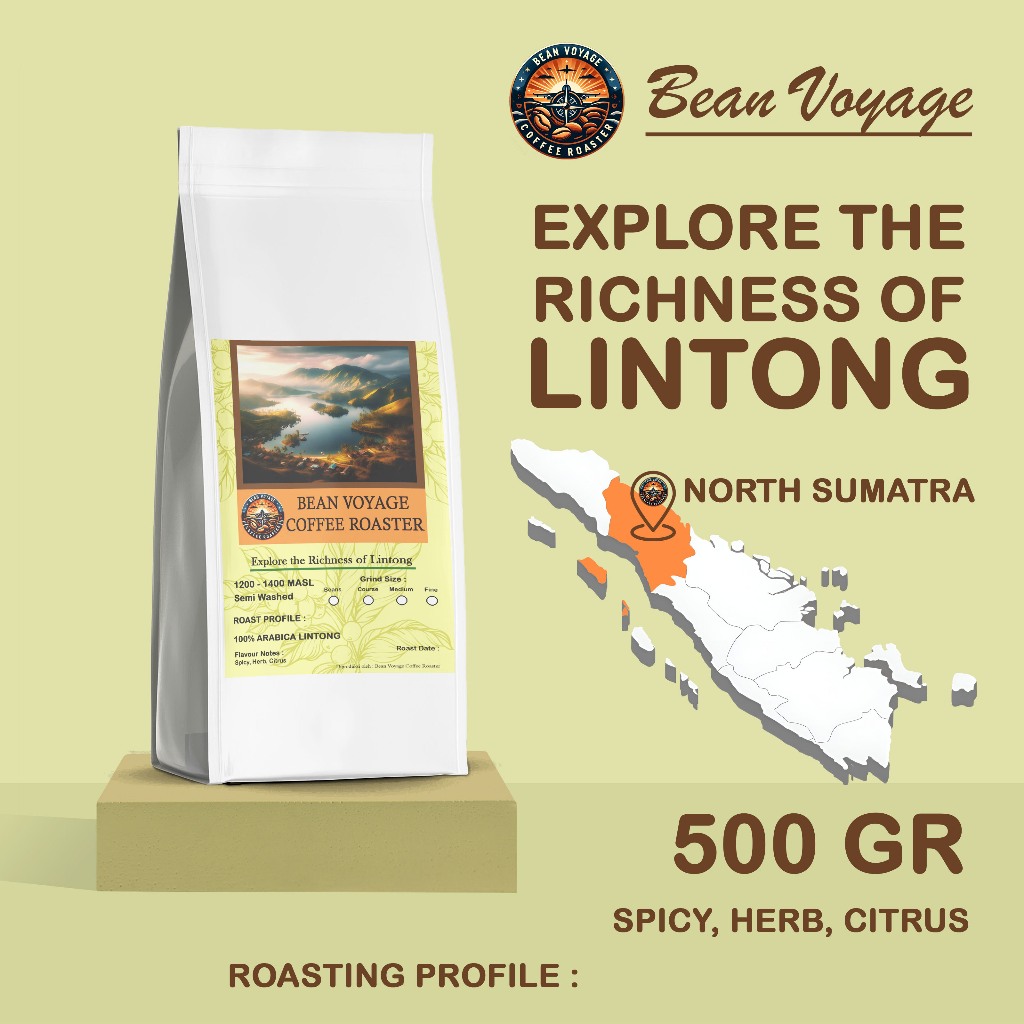 

Bean Voyage Biji Kopi Arabika Lintong Premium Grade 1/Export Roast Beans Full Arabica Coffee 500g