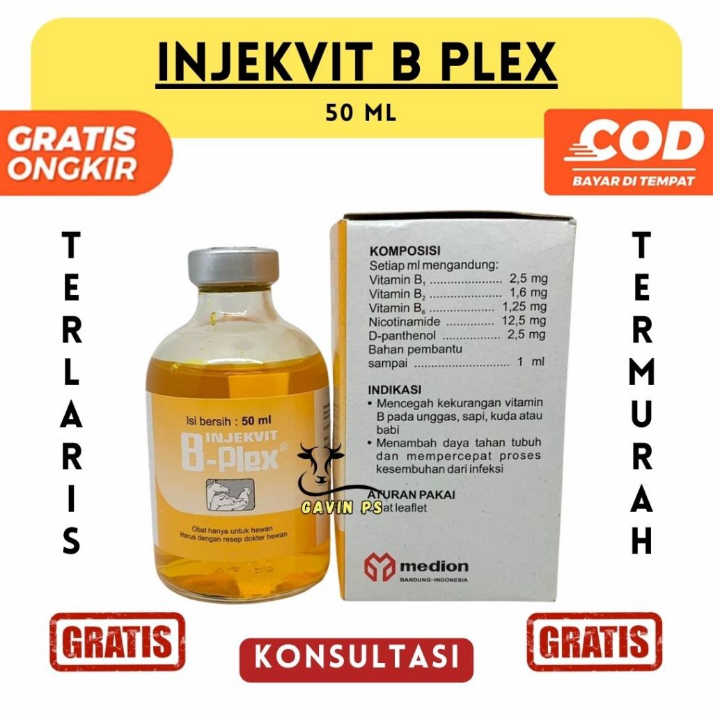 INJEKVIT B PLEX 50ml (KUNING) - Vitamin B Complex B Kompleks Komplek Ternak Sapi Kambing