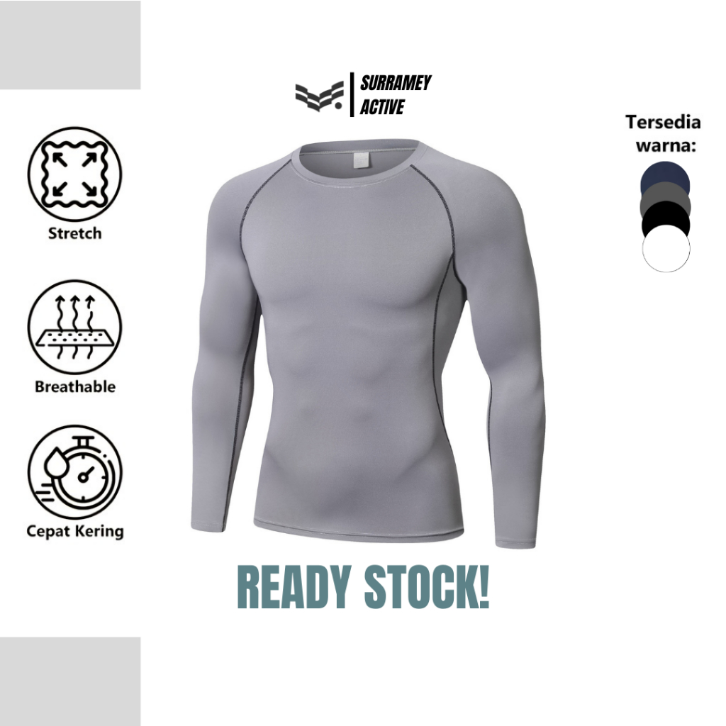 Baju Manset Baselayer Lengan Panjang Sport Compression Gym Long Sleeve Fitness Lari Basket Running S