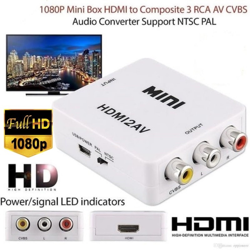 CONVERTER HDMI TO AV / HDMI TO RCA Konverter HDMI ke AV laptop ke tv tabung