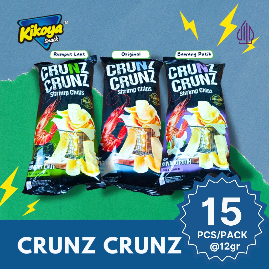 

KERUPUK UDANG CRUNZ CRUNZ ISI 15PCS VARIAN RASA SNACK CEMILAN VIRAL KERIPIK KENTANG BAWANGPUTIH RUMPUTLAUT DAN