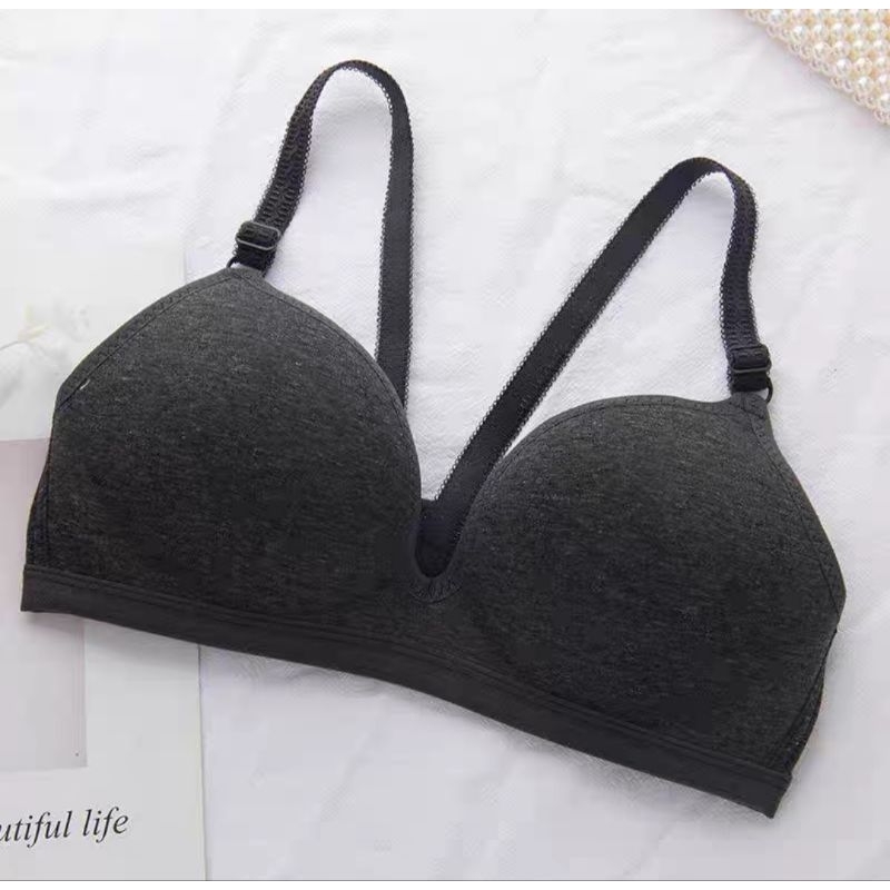 Bra Wanita Busa Tebal-+3cm Tanpa Kawat Cup B Kait 3 Bra Seamless Bahan Katun bh 837