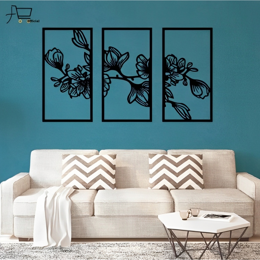 AS Pajangan Dekorasi Dinding Gambar Bunga Sakura  / Pajangan 1 set 3 pcs /  Pajangan Gambar Bunga / 