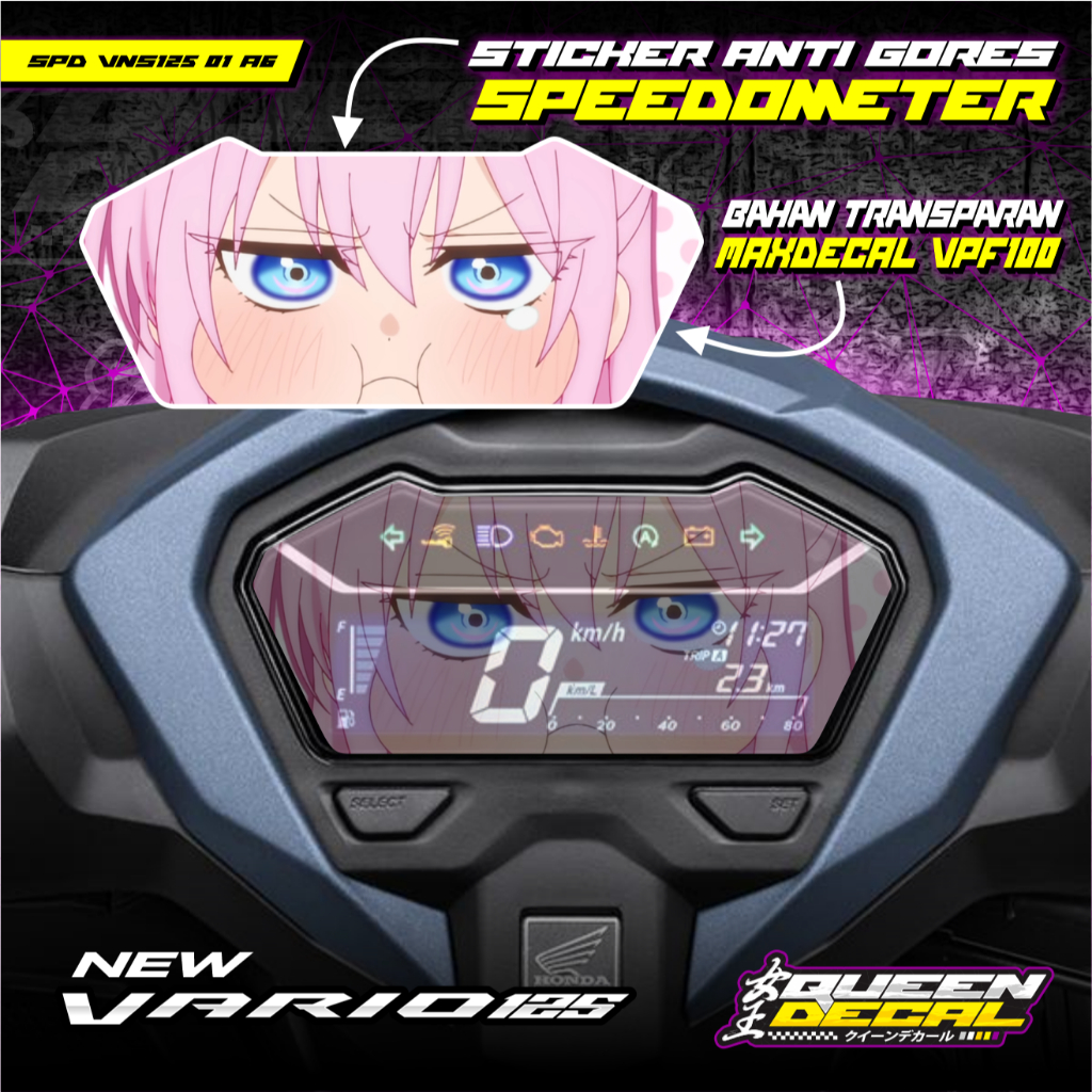 Speedometer Transparan Motor Vario 125 New / Stiker Antigores Desain Anime Shikimori San-Bisa Custom