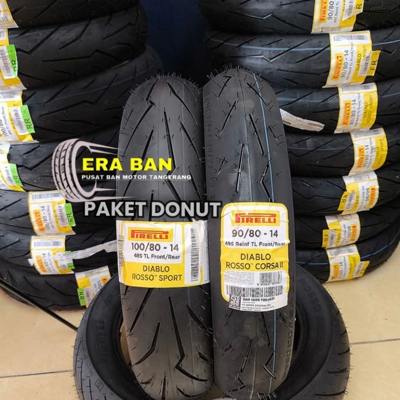 PAKET DONUT - Ban 90/80-14 & 100/80-14 Pirelli Diablo Rosso Corsa 2 & Rosso Sport