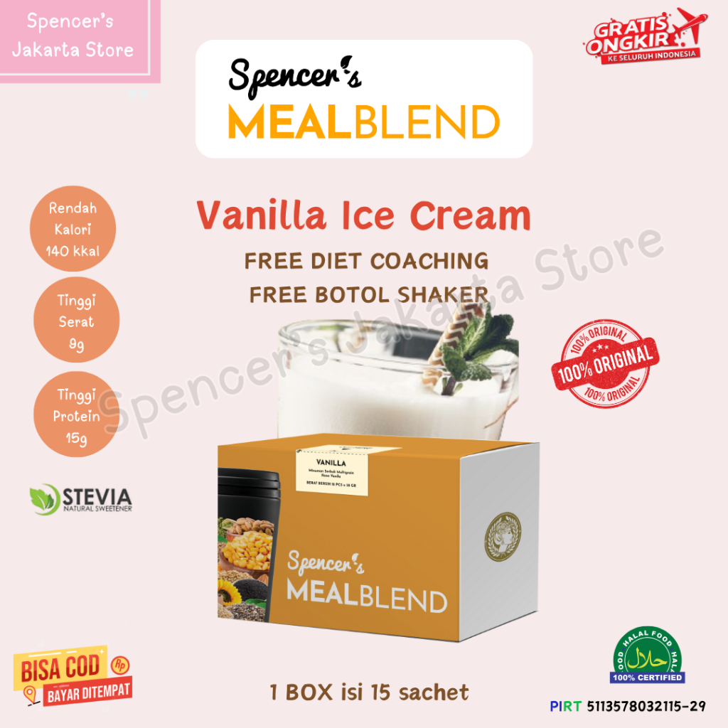

Spencer's Mealblend Multigrain VANILLA ICE CREAM - 1 Box isi 15 Sachet + BONUS SHAKER